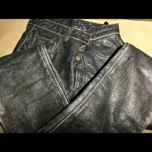 Button fly leather jeans